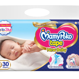 MamyPoko Baby Tape Diapers (Newborn Mini, Pack Of 30) - Instant Absorption, Self-Fit Gathers, Navel Cut, Air Silky Sheet, Wetness Indicator