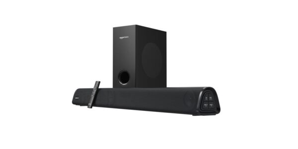 Amazon Basics C80SW Soundbar with Wired Subwoofer (80W RMS, 2.1 Channel, Remote Control, BT v5.3, HDMI ARC, Optical, Aux, USB) / Compatible with TVs, Smart Phones, Tablets, PCs / Black