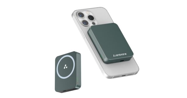Ambrane 5000mAh Mini MagSafe Wireless Power Bank | 15W Fast Charging | Strong Magnetic Hold | Ultra-Slim | 20W Wired Charging | Compatible with iPhone 15, 14, 13, 12 Series (Aerosync PB5, Green)