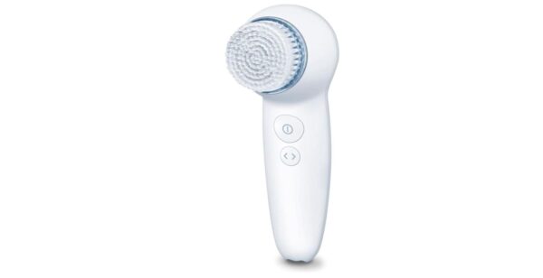Beurer FC 65 Pureo Deep Cleaning Brush, Clear Facial Blood Circulation Brush (2 Function Levels: Vibrating & Pulsating) | 3 Speed Settings | Battery-Powered | Blue LED Light | 3 Years Warranty