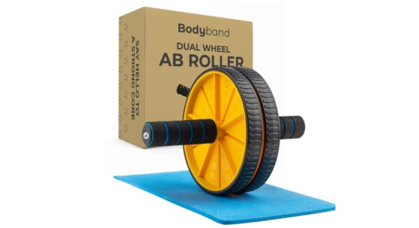Bodyband Abs Roller For Men & Women (Yellow Black) / Home & Gym Workout Equipment / Includes Knee Mat