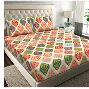 BSB HOME Pure Microfiber Jaipuri Rajasthani Prints Bedsheet (Double) / 120 TC / Breathable & Wrinkle-Free / 2 Pillow Covers / Beige & Green