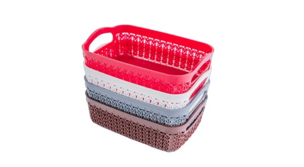 Nayasa Rope Tray Basket Set (4 Pieces) | Multicolor Mini Rectangular Organizers for Office, Stationery, Paper, File Storage