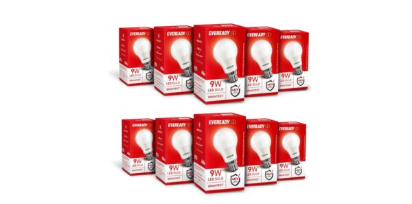 Eveready 9W LED Bulb, Cool Day Light (6500K) / B22 Base / Energy-Efficient / 4kV Surge Protection / Long-Lasting Durability / Pack of 10