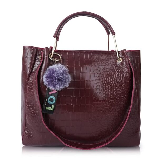 Fargo Vegan Leather Handbag for Women | Maroon Shoulder Bag | Spacious 35x35 CM | Double Handle with Zip Closure | Detachable Strap