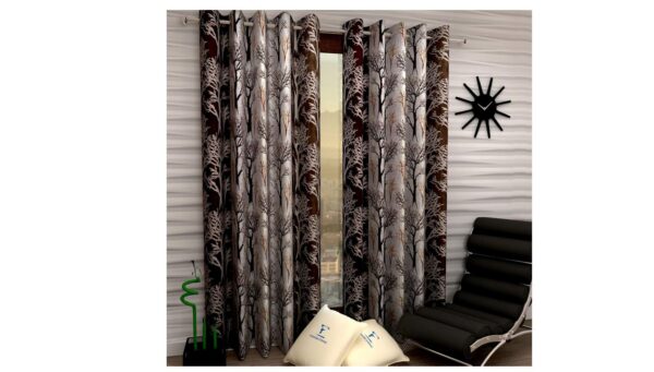 Fashion String Polyester 2 Pieces Door Curtain Set, 7 Feet Long, Brown - Elegant Window Treatment (116 cm Width x 213 cm Length) / Machine Washable / 130 GSM / Eyelet Closure