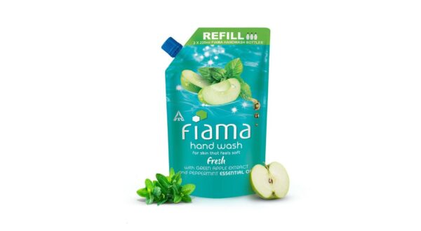 Fiama Fresh Hand Wash, 750 ml Refill Pack (Value Pouch) // Peppermint Oil & Green Apple Extract // For Soft & Supple Hands // Germ Protection