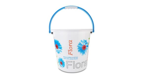 Nayasa Boon Bucket Set (Pack of 2) - 16 Ltrs Floral Print Plastic Bathroom Buckets; Medium Size; Blue Color; Ideal for Home & Office Use