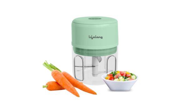 Lifelong USB Rechargeable Wireless Electric Chopper for Kitchen (30 Watts) | Stainless Steel Blades | 250 ml Capacity | Chops Onions, Garlic, Vegetables, Nuts | Green