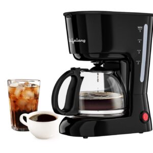 Lifelong Drip Coffee Maker (5 Cups) - 750ml Borosilicate Glass Carafe / 600W / Detachable Filter / Water Level Indicator / Warming Plate (Black) - Perfect for Home & Office