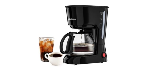 Lifelong Drip Coffee Maker (5 Cups) - 750ml Borosilicate Glass Carafe / 600W / Detachable Filter / Water Level Indicator / Warming Plate (Black) - Perfect for Home & Office