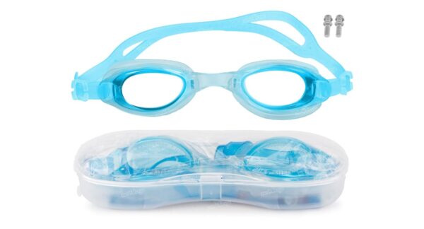 Zest 4 Toyz Kids Swimming Goggles (Blue) - UV & Anti-Fog Protection | Adjustable Strap | Includes Earplugs & Case | Ages 3+ | Pool Accessories