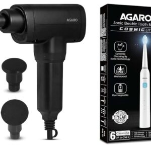 AGARO Impact Electric Gun Massager (6 Massage Heads) & COSMIC Lite Sonic Electric Toothbrush (6 Modes, 4 Heads) - Handheld Muscle Relief & Dental Care Set (White)