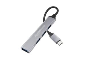 Amazon Basics 4-in-1 USB C Hub: Type C Multiport Adapter (Grey) - 1 USB 3.0 & 3 USB 2.0 Ports / High-Speed 5 Gbps Data Transfer / Compatible with Laptop, MacBook, PC