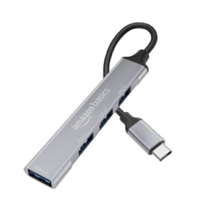 Amazon Basics 4-in-1 USB C Hub: Type C Multiport Adapter (Grey) - 1 USB 3.0 & 3 USB 2.0 Ports / High-Speed 5 Gbps Data Transfer / Compatible with Laptop, MacBook, PC