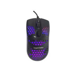 Amazon Basics Wired Gaming Mouse: Rainbow Backlight, 4 Pre-Programmed Buttons, 3600 DPI, 1.5m Cable (Black & Honey Combo Design)