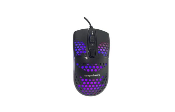 Amazon Basics Wired Gaming Mouse: Rainbow Backlight, 4 Pre-Programmed Buttons, 3600 DPI, 1.5m Cable (Black & Honey Combo Design)