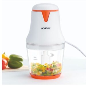 Borosil Chef Delite 260W Electric Glass Chopper (White) | Stainless Steel Blades | Whisking Blade | Low Noise | Kitchen Accessory