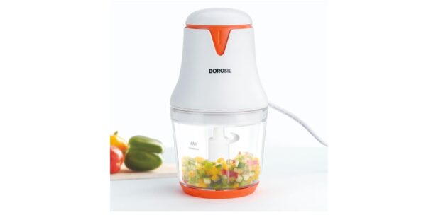 Borosil Chef Delite 260W Electric Glass Chopper (White) | Stainless Steel Blades | Whisking Blade | Low Noise | Kitchen Accessory