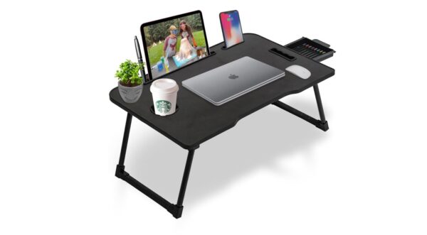 Callas Multi-Purpose Laptop Table (CA-39-Black) - Large 23.42" Portable Desk With Cup Holder / iPad Stand / Foldable Legs (For Bed, Sofa, Floor)