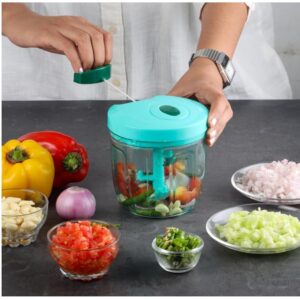 Cello Magic Hand Chopper XL: Multi-Utility Vegetable & Fruit Chopper (900 ml, Green) | 5 Stainless Steel Blades | 15 Cuts in One Pull | Includes Chopper, Blade, Whipper