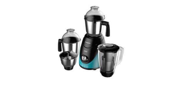 Crompton Ameo 750-Watt Mixer Grinder (Black & Green) - 3 Stainless Steel Jars + 1 Juicer Jar / MaxiGrind Technology / Motor Vent-X / Heavy Duty 750W Motor / Overload Protector / Ergonomic Design