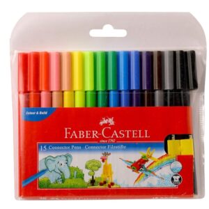 Faber-Castell Connector Pen Set - Pack of 15 (Assorted) / Colorful Drawing and Building Pens / Child-Safe Food-Grade Ink / 40% More Ink for Longer Use