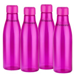 Floraware Food Grade Premium Plastic Fridge Round Water Bottle, Drinking Bottle (1000ml, Pack of 4) "Pink / BPA-Free / Leak-Proof / Easy to Clean"