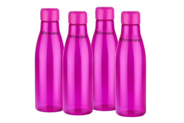 Floraware Food Grade Premium Plastic Fridge Round Water Bottle, Drinking Bottle (1000ml, Pack of 4) "Pink / BPA-Free / Leak-Proof / Easy to Clean"