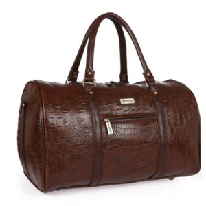 Fur Jaden Brown Textured Leatherette Weekender Duffle Bag (35L) / Stylish & Spacious / For Men and Women / Water-Resistant / Perfect for 3-4 Day Trips