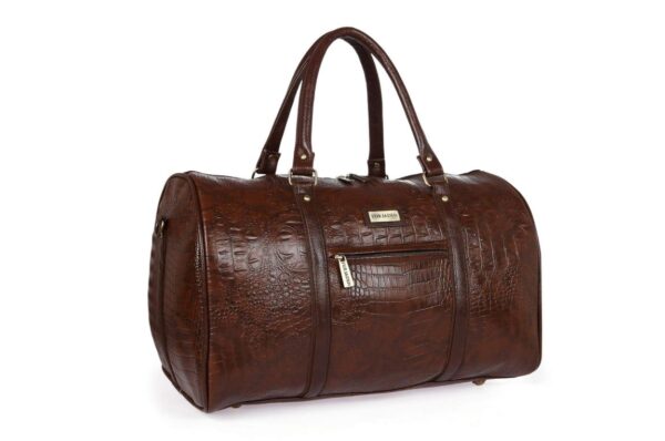 Fur Jaden Brown Textured Leatherette Weekender Duffle Bag (35L) / Stylish & Spacious / For Men and Women / Water-Resistant / Perfect for 3-4 Day Trips