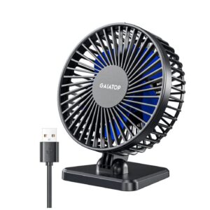 Gaiatop Small Desk Fan: Portable 3-Speed USB Cooling Fan (Black Blue) - Compact, Quiet, Adjustable for Home/Office/Car/Travel