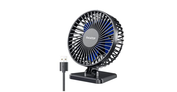 Gaiatop Small Desk Fan: Portable 3-Speed USB Cooling Fan (Black Blue) - Compact, Quiet, Adjustable for Home/Office/Car/Travel