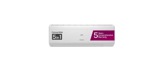 Godrej 5-In-1 Convertible 1 Ton 5 Star Inverter Split AC (Copper, Heavy-Duty Cooling, 5 Years Warranty, I-Sense Technology, R32 Refrigerant)
