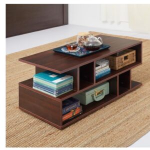 Green Soul Carya Engineered Wood Coffee Table (Walnut) | Living Room Center Table | Suede Finish | 1 Surface Top and 2 Shelves | Warranty Protected | Installation Provided
