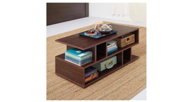 Green Soul Carya Engineered Wood Coffee Table (Walnut) | Living Room Center Table | Suede Finish | 1 Surface Top and 2 Shelves | Warranty Protected | Installation Provided