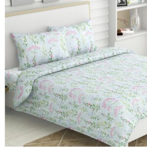 Haus & Kinder 100% Cotton Double Bedsheet Set (186 TC) // Queen Size (90" x 100") // 2 Pillow Covers // Elegant Blooms Pattern // Soft & Breathable // All-Season Comfort