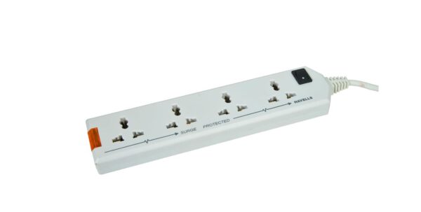 Havells 10V Heavy Duty 6A Four-Way 2400W Extension Board and Wire (White) - 1.5 Metre / Durable & Ergonomic Design / LED Power Indicator / Surge Protection