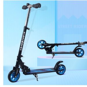 Kidsmate Street Rider Metal Kick Scooter for Kids (Ages 6-13) | 2 Wheel Scooter with Foldable Design | 3 Adjustable Height Options | Rear Braking | Max User Weight 50kg (Blue)