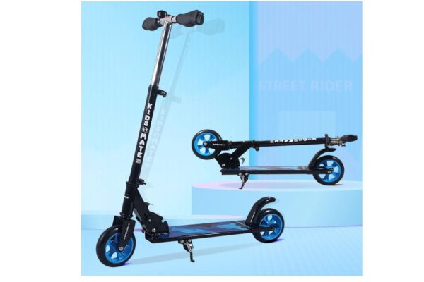 Kidsmate Street Rider Metal Kick Scooter for Kids (Ages 6-13) | 2 Wheel Scooter with Foldable Design | 3 Adjustable Height Options | Rear Braking | Max User Weight 50kg (Blue)