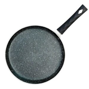 Kreme Petals Aluminium Non-Stick Dosa Tawa (28 Cm) / Granite Finish / Gas & Induction Compatible / PFOA Free / High Temperature Resistant / Soft Touch Handle / ISI Certified / Black