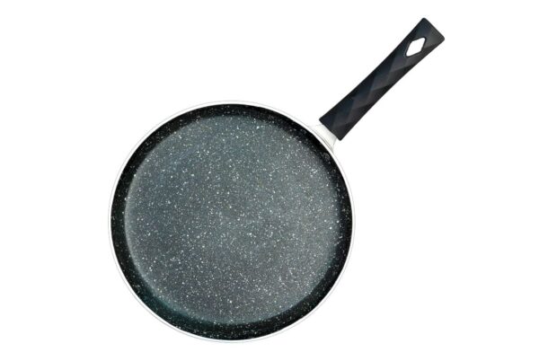 Kreme Petals Aluminium Non-Stick Dosa Tawa (28 Cm) / Granite Finish / Gas & Induction Compatible / PFOA Free / High Temperature Resistant / Soft Touch Handle / ISI Certified / Black