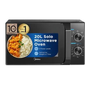 Midea 20L Solo Microwave Oven (Black) - 5 Power Levels, Defrost Function, Energy Efficient, 255mm Turntable (MMO20CXAMMPEBK)