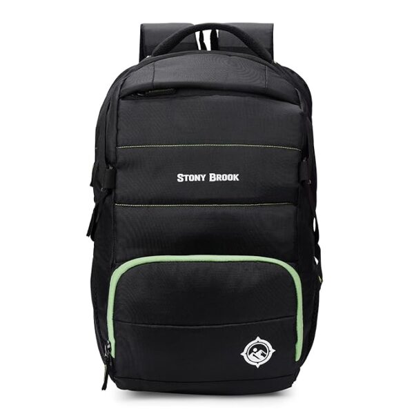 Nasher Miles Stony Brook Aurora 5 Compartment Laptop Backpack 40 L (Black-Green) - Large Capacity Travel Bag with Padded Laptop Compartment, Comfortable Design, and Multiple Pockets