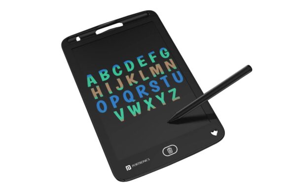 Portronics Ruffpad 8.5M Multicolor LCD Writing Pad (21.5cm/8.5-inch) for Drawing; Playing; Handwriting / Gifts for Kids & Adults / India's First Notepad to Save and Share Child's Creatives via App (Black)