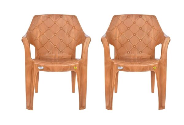 Prima Plastic Chair Set of 2 for Living Room, Home, Outdoor | Stackable Chairs with Arms | 100% Virgin Plastic | Sandalwood Color