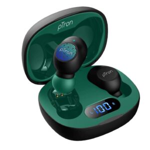 pTron Bassbuds Pro V2 In-Ear TWS Earbuds: HD Mic, Pristine Audio, Mini Bud Design (Black & Green) - Bluetooth 5.1, Quick Pairing, Touch Control, Voice Assistant & IPX4 Water Resistant