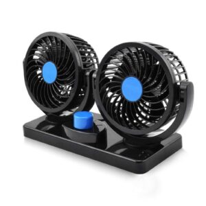 Woschmann Mitchell 12V DC Electric Car Fan (Dashboard) / Double Head Cooling / 360° Rotatable / 2 Speed Control / ABS Plastic / Small Fan for Car