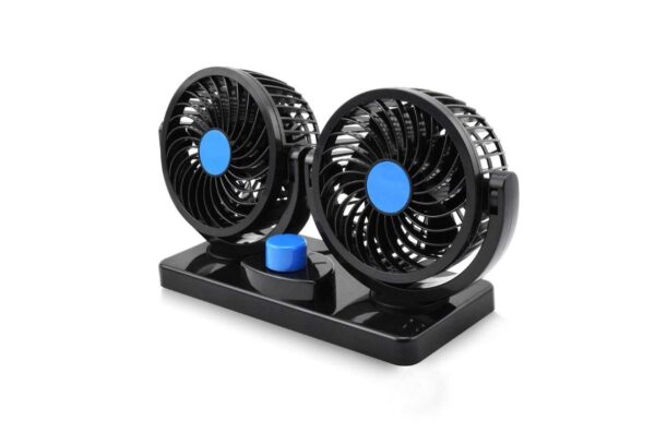 Woschmann Mitchell 12V DC Electric Car Fan (Dashboard) / Double Head Cooling / 360° Rotatable / 2 Speed Control / ABS Plastic / Small Fan for Car