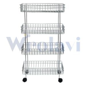 ZINBELL Four Layer Kitchen Trolley: Multipurpose Stainless Steel Storage Rack (Portable/Floor Standing/Tabletop) "With Wheels" (4 Shelves) "Silver" "Made In India"